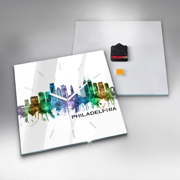 Čtvercové nástěnné hodiny Barevná Filadelfie