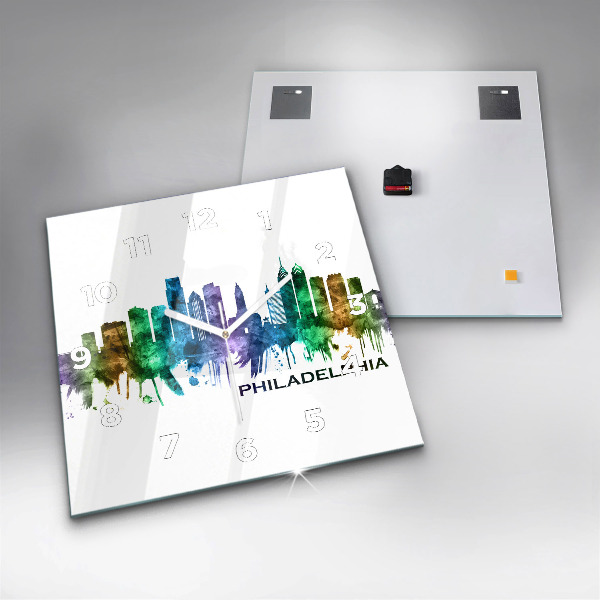 Čtvercové nástěnné hodiny Barevná Filadelfie