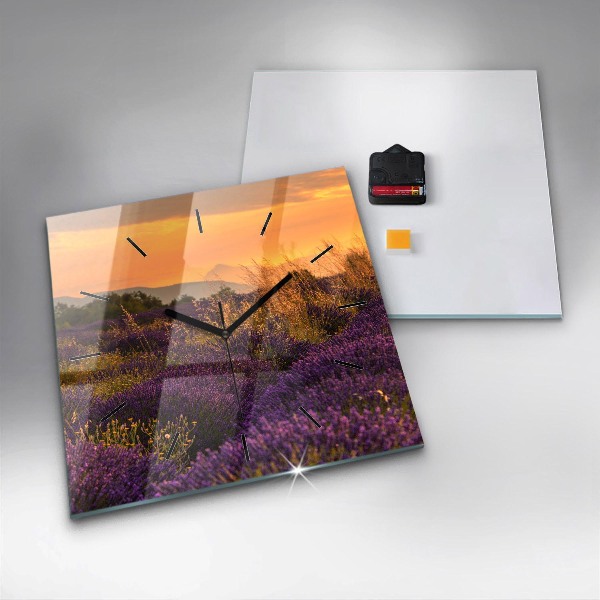 Skleněné hodiny čtvercové Levandulová louka Francie