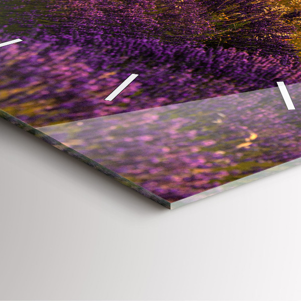 Skleněné hodiny čtvercové Levandulová louka Francie