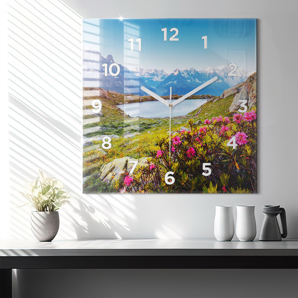 Čtvercové nástěnné hodiny Ledovec Mont Blanc Chamonix