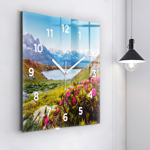 Čtvercové nástěnné hodiny Ledovec Mont Blanc Chamonix