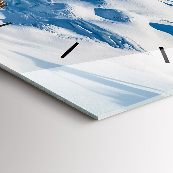 Skleněné hodiny čtvercové Lyžař v Alpách