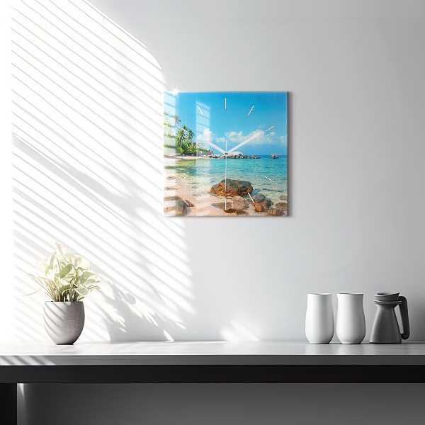 Skleněné hodiny čtvercové Krásná pláž v Thajsku