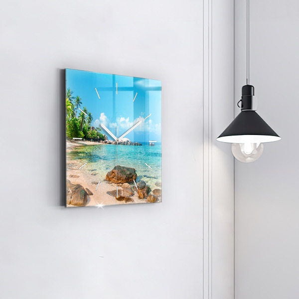 Skleněné hodiny čtvercové Krásná pláž v Thajsku