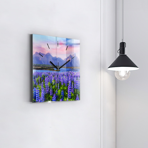 Skleněné hodiny čtvercové Pohled na hory Island