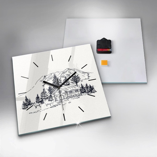 Skleněné hodiny čtvercové Kreslené město