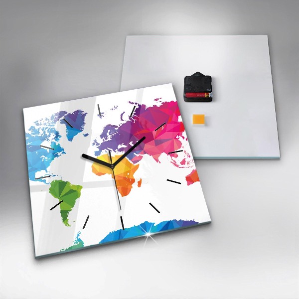 Skleněné hodiny čtvercové Abstraktní mapa světa