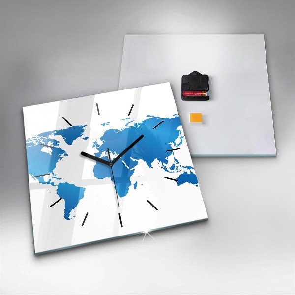 Skleněné hodiny čtvercové Mapa světa