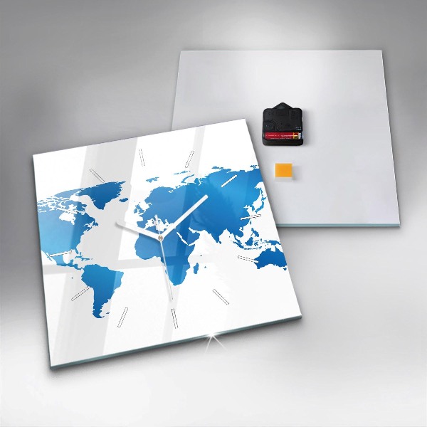Skleněné hodiny čtvercové Mapa světa