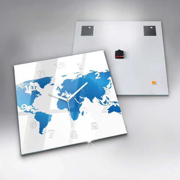 Skleněné hodiny čtvercové Mapa světa