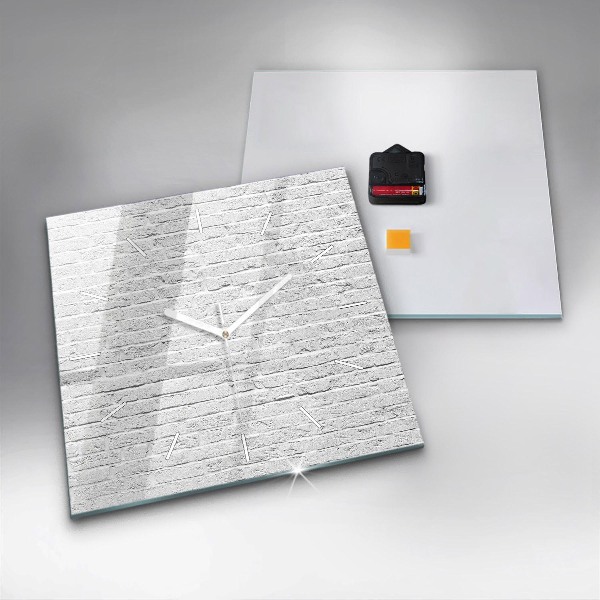 Skleněné hodiny čtvercové Světlá cihlová zeď