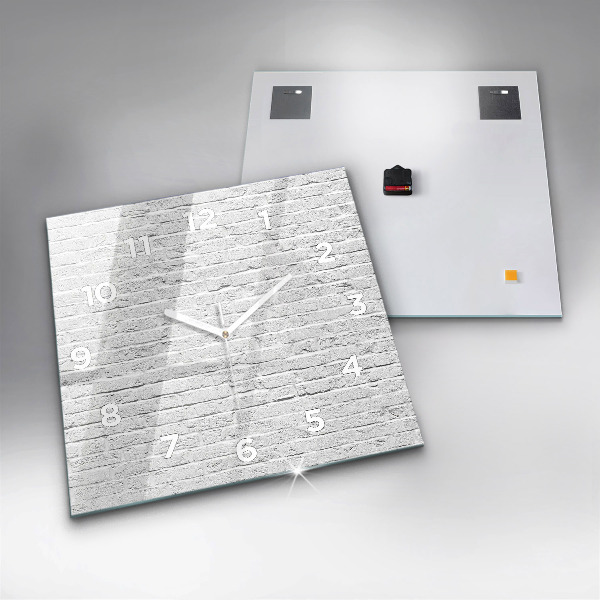 Skleněné hodiny čtvercové Světlá cihlová zeď