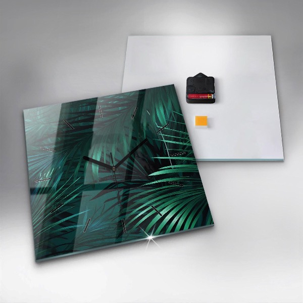 Čtvercové nástěnné hodiny Tropické listy