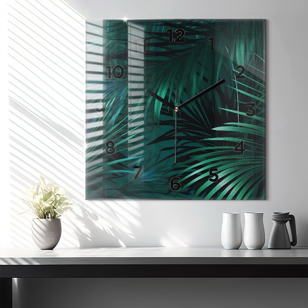 Čtvercové nástěnné hodiny Tropické listy