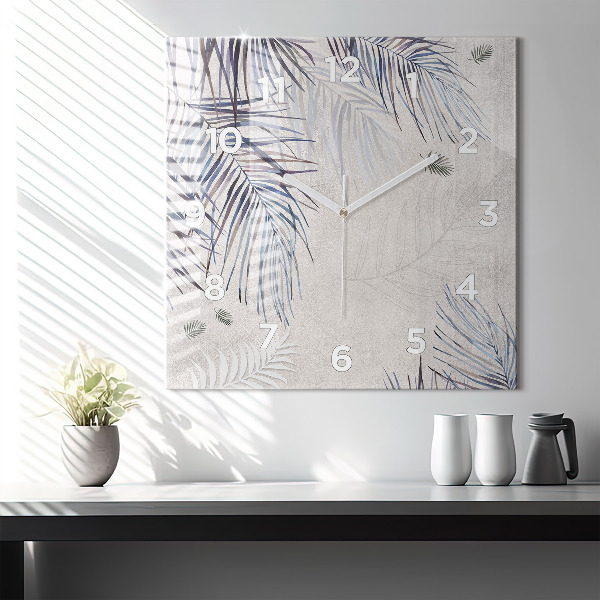 Čtvercové nástěnné hodiny Palmový list