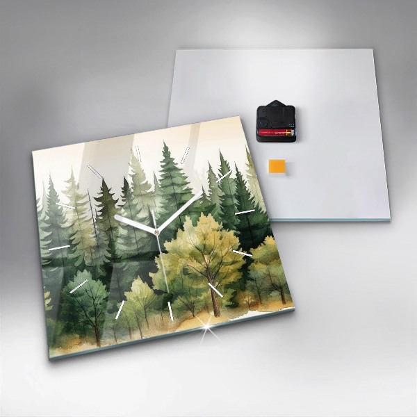 Čtvercové nástěnné hodiny Krajina lesa