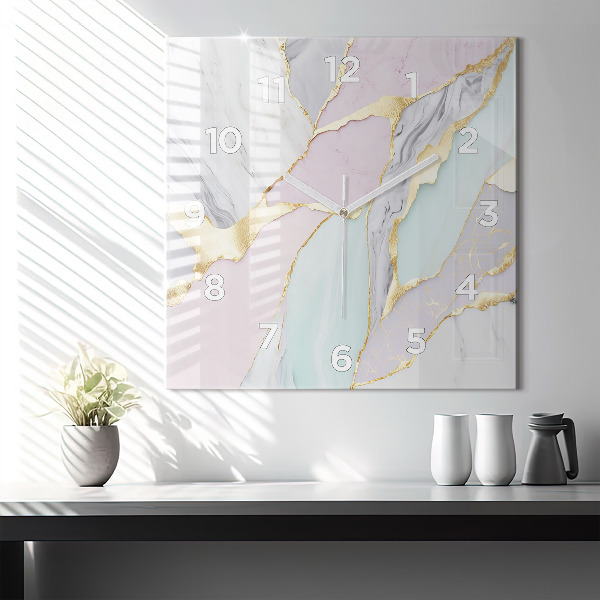 Čtvercové nástěnné hodiny Mramorový vzor