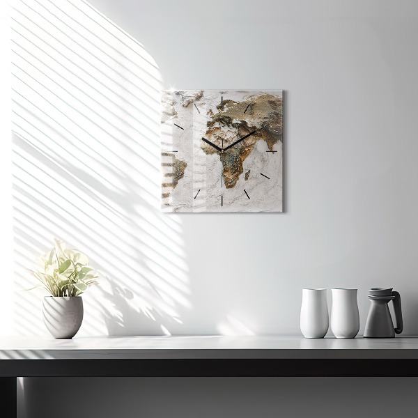 Čtvercové nástěnné hodiny Stará mapa světa