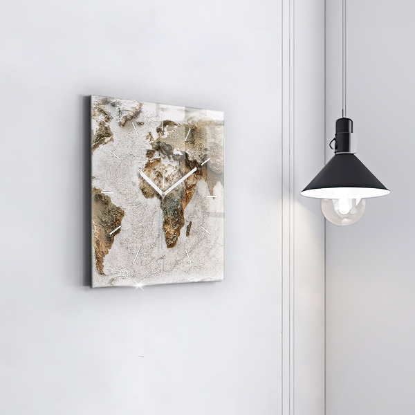 Čtvercové nástěnné hodiny Stará mapa světa