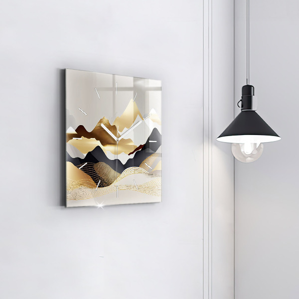 Čtvercové nástěnné hodiny Abstraktní zlaté hory