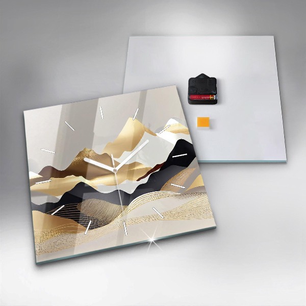 Čtvercové nástěnné hodiny Abstraktní zlaté hory