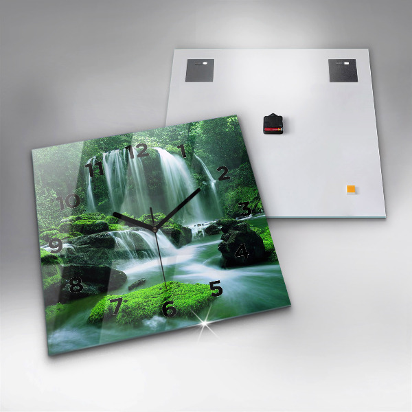 Čtvercové nástěnné hodiny Vodopád mezi mechem