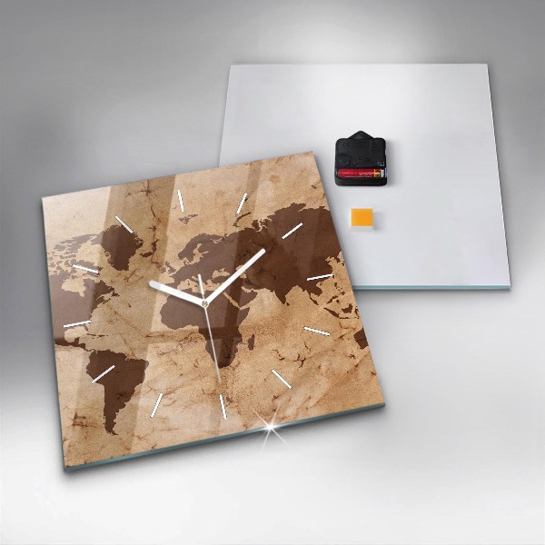 Skleněné hodiny čtvercové Vintage mapa světa