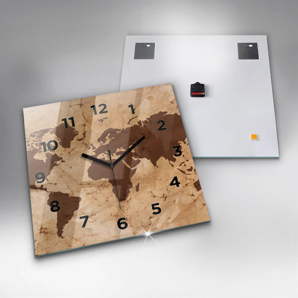 Skleněné hodiny čtvercové Vintage mapa světa