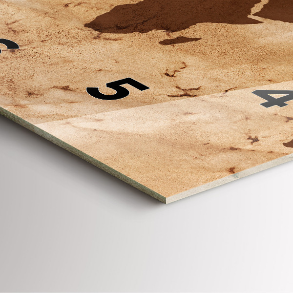 Skleněné hodiny čtvercové Vintage mapa světa