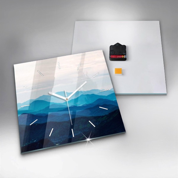 Skleněné hodiny čtvercové Akvarelové hory