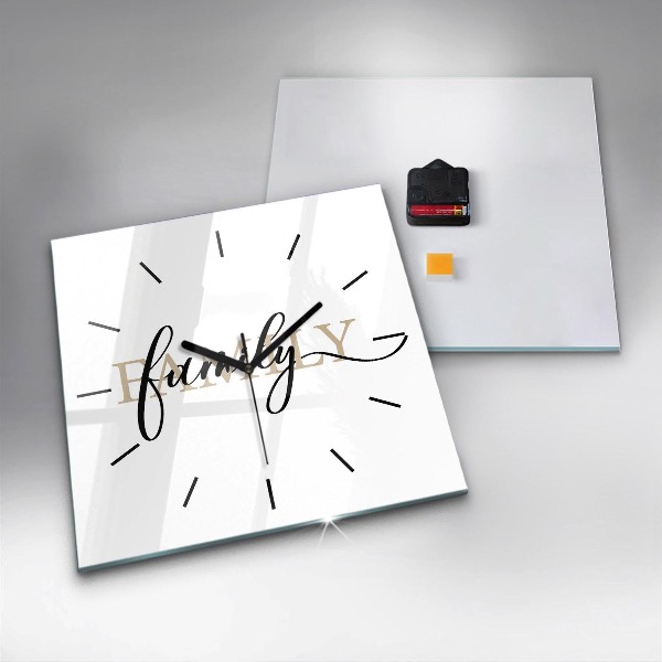 Čtvercové nástěnné hodiny Rodinný nápis