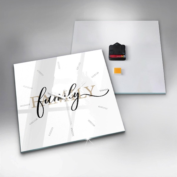 Čtvercové nástěnné hodiny Rodinný nápis