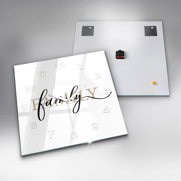 Čtvercové nástěnné hodiny Rodinný nápis