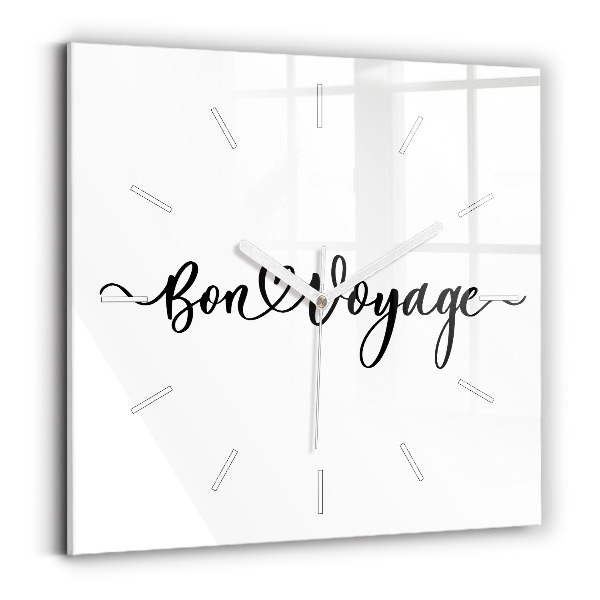 Čtvercové nástěnné hodiny Nápis Bon voyage