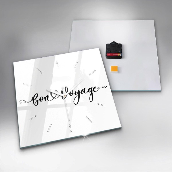 Čtvercové nástěnné hodiny Nápis Bon voyage