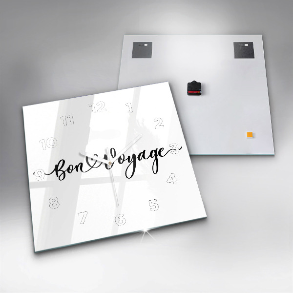 Čtvercové nástěnné hodiny Nápis Bon voyage