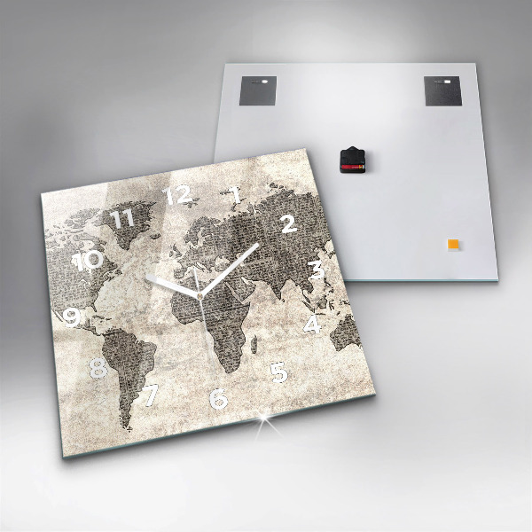 Čtvercové nástěnné hodiny Noviny s mapou světa