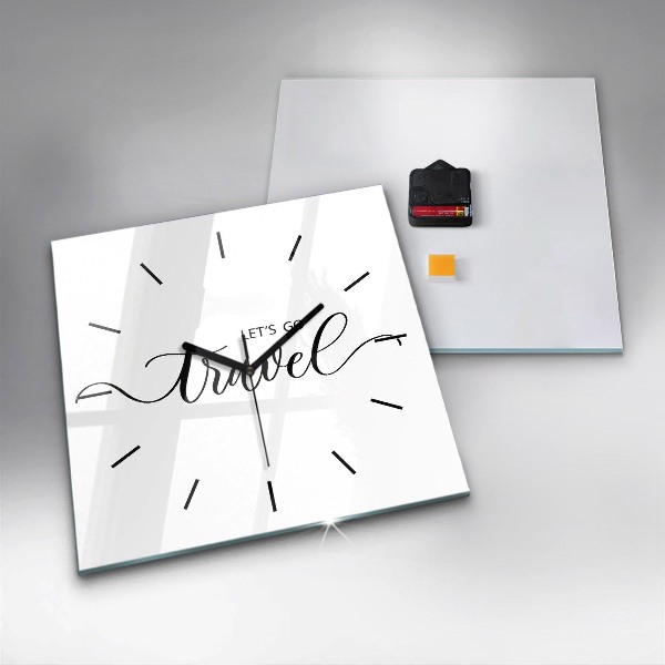 Čtvercové nástěnné hodiny Cestovní nápis