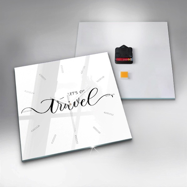 Čtvercové nástěnné hodiny Cestovní nápis