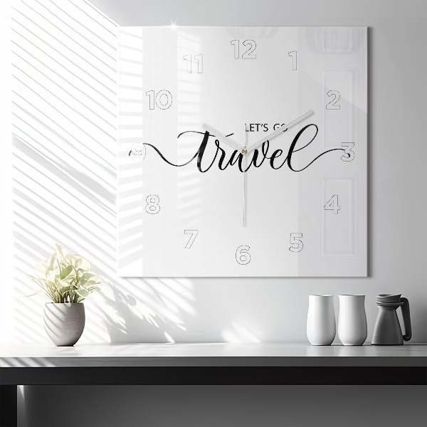 Čtvercové nástěnné hodiny Cestovní nápis