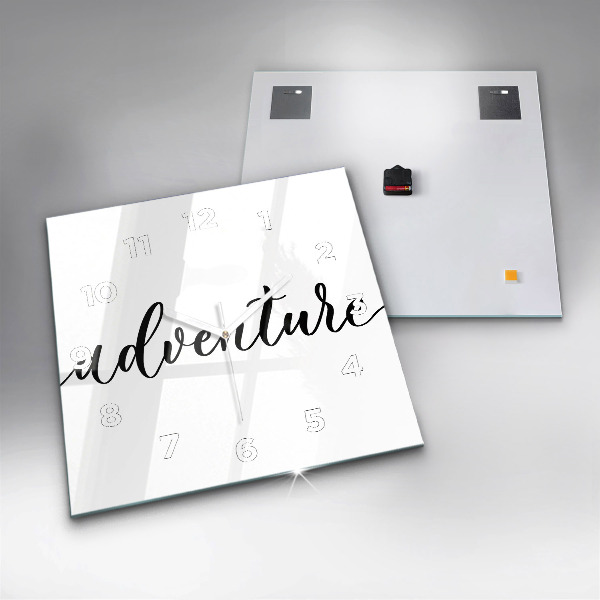 Čtvercové nástěnné hodiny Dobrodružný nápis