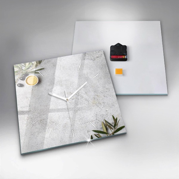 Skleněné hodiny čtvercové Minimalistické olivy