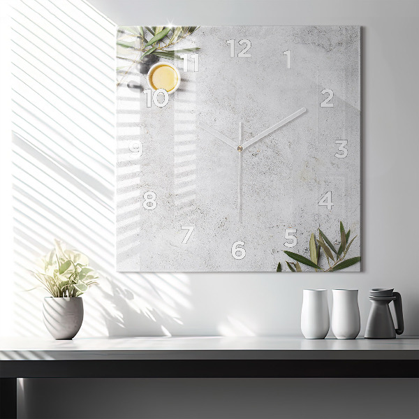 Skleněné hodiny čtvercové Minimalistické olivy