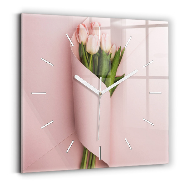 Skleněné hodiny čtvercové Kytice tulipánů
