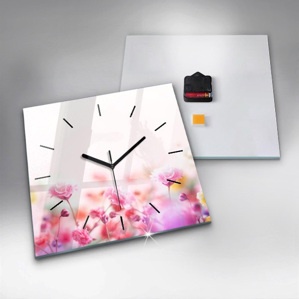 Skleněné hodiny čtvercové Květiny na louce