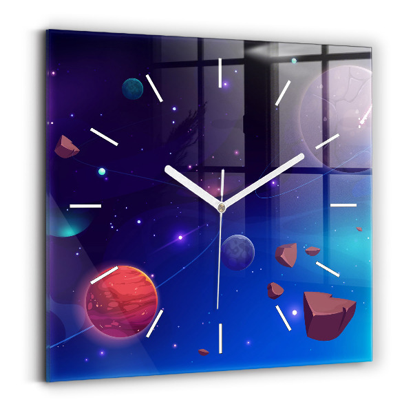 Skleněné hodiny čtvercové Galaxie planet