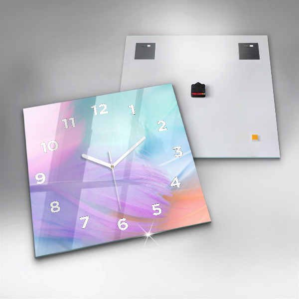 Skleněné hodiny čtvercové Barevné peří