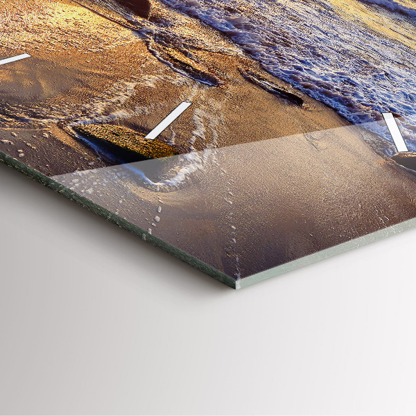 Skleněné hodiny čtvercové Západ slunce na pláži