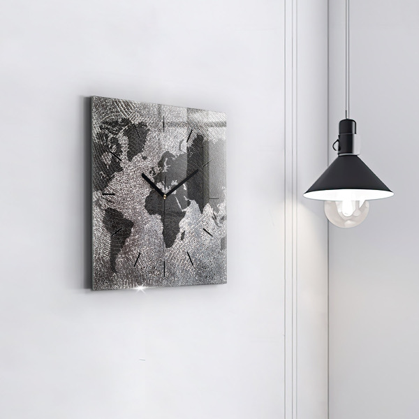 Skleněné hodiny čtvercové Betonová mapa světa